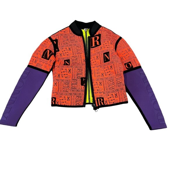 Ronny Vintage Neoprene Jacket Medium Orange/Purple Graphic Design Scuba Zipper C - Picture 3 of 12
